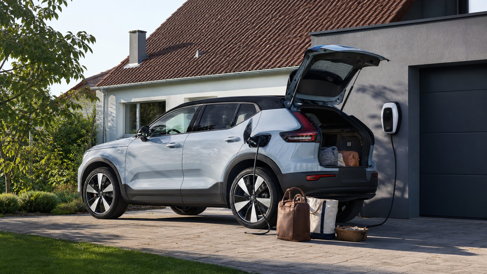 Affordable electric SUV charging at a family home