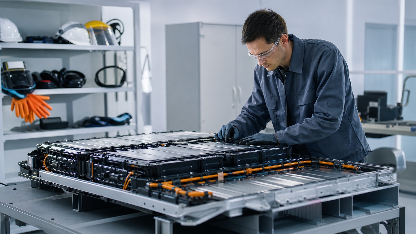 Electric vehicle battery pack inspection in an automotive safety lab
